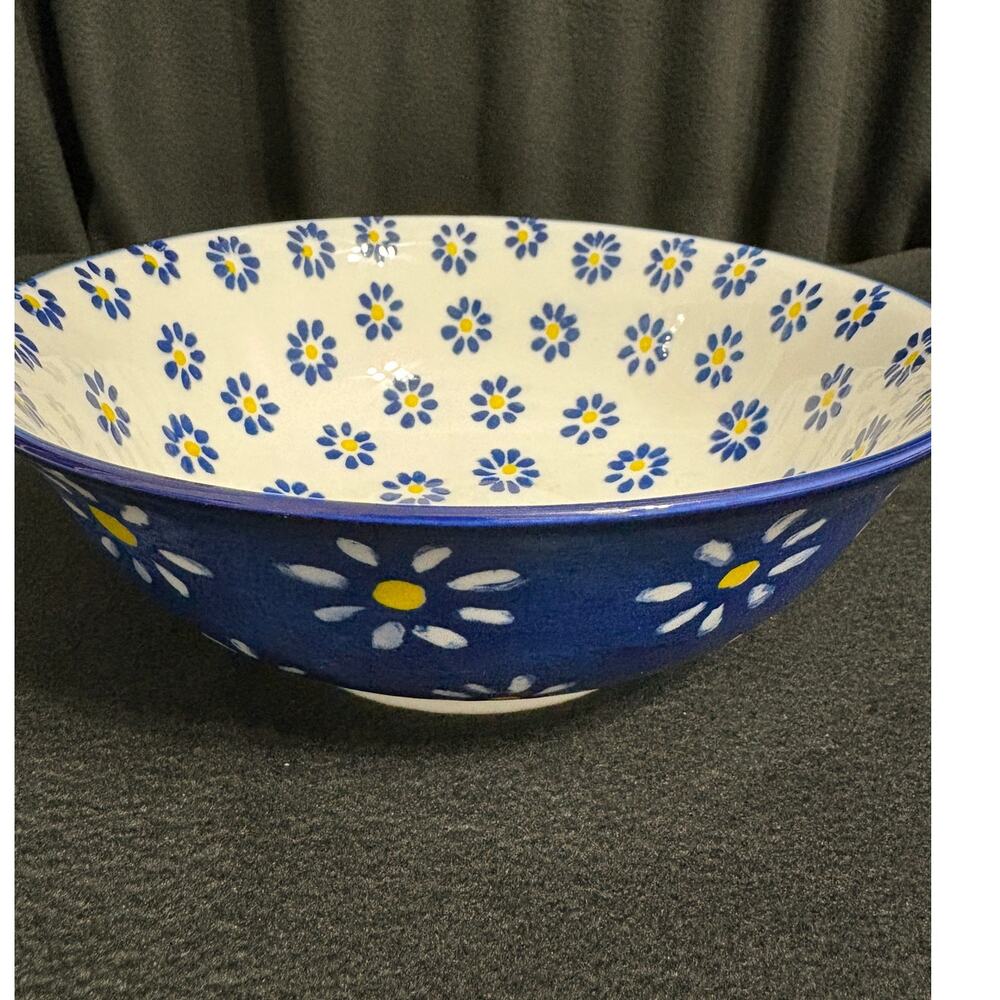 EMIKA Blue Floral Noodle/Ramen Bowl 8.25" Footed Ceramic